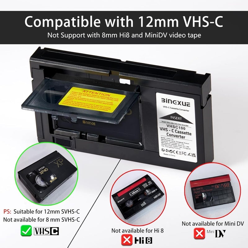 Bingxue محول شريط كاسيت VHS C الجديد، SVHS VHS-C إلى VHS، أشرطة VHSC لكاميرات الفيديو، مثالي لجهاز VCR، مشغل أشرطة الفيديو وتحويل VHS إلى رقمي - Image 2